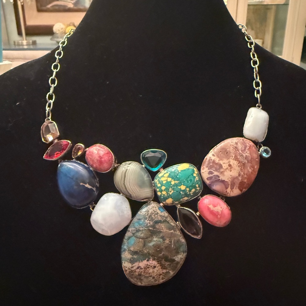Multicolor Gemstone Statement Necklace - image 1